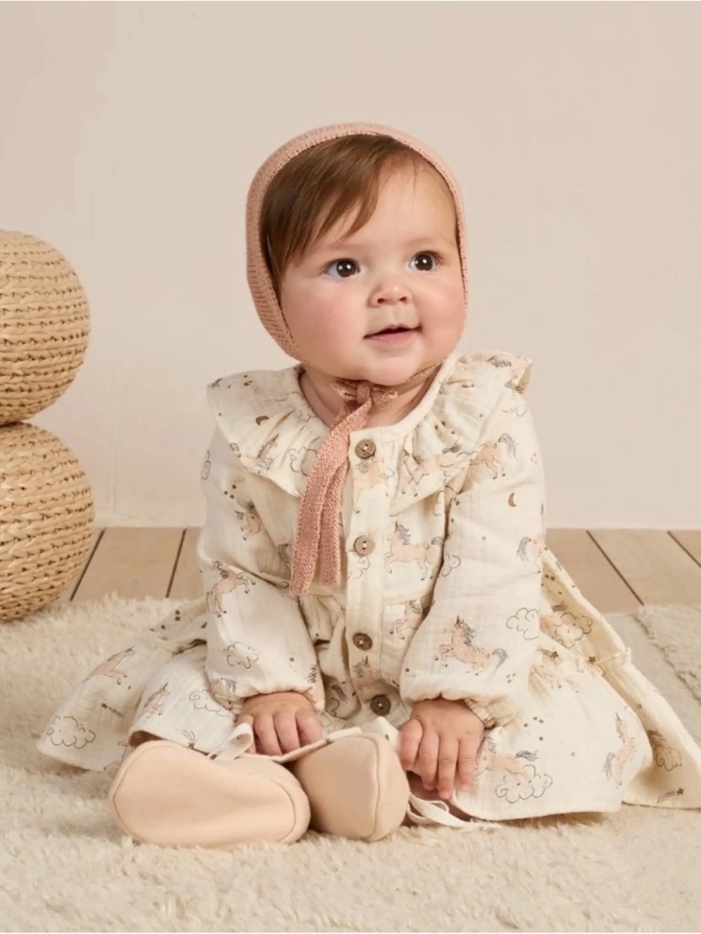 Quincy Mae Dress 100% Organic Cotton Gauze Baby Girl 18-24 Months Cream Unicorn